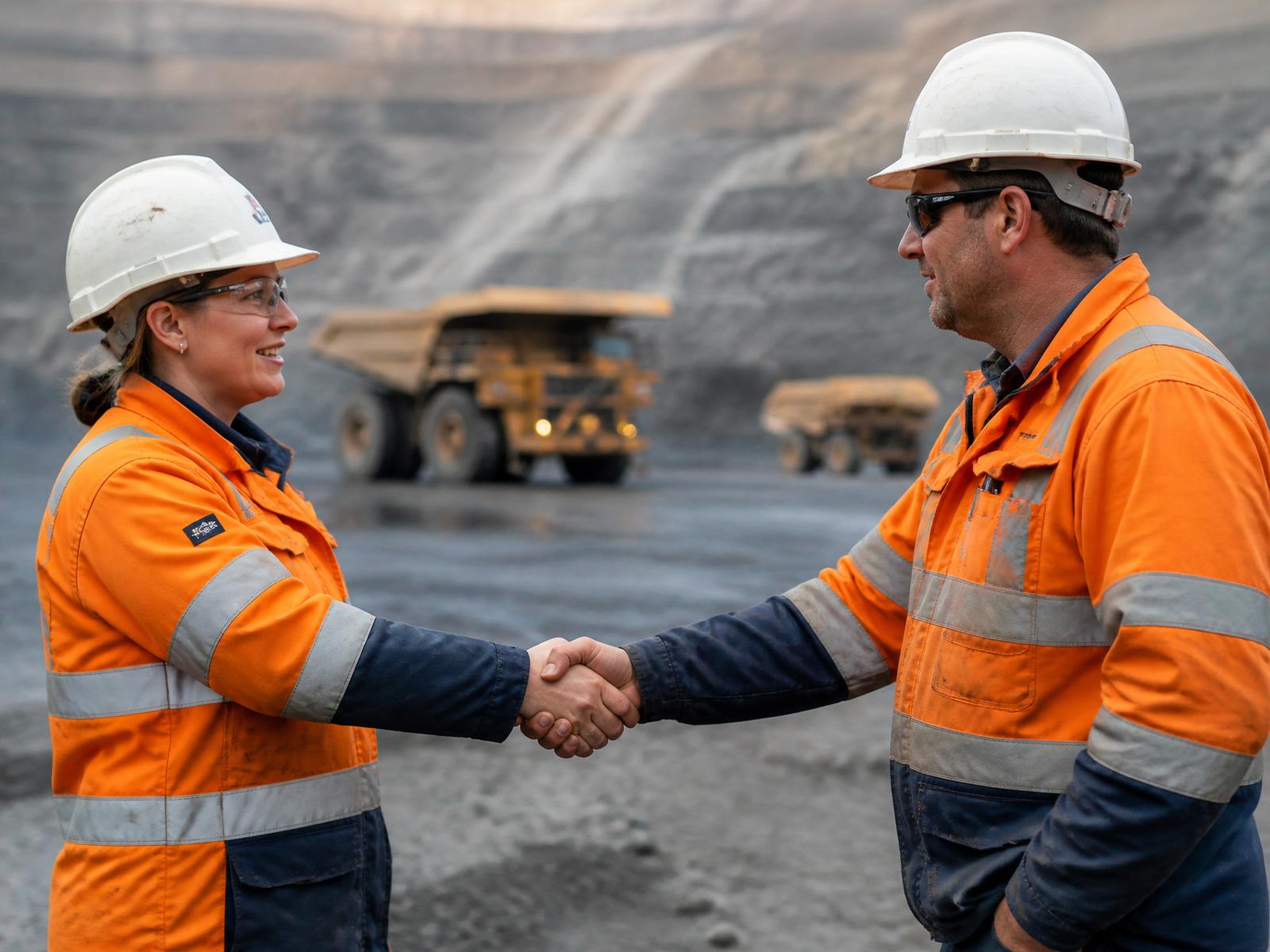 Two executives shaking hands after a leadership appointment